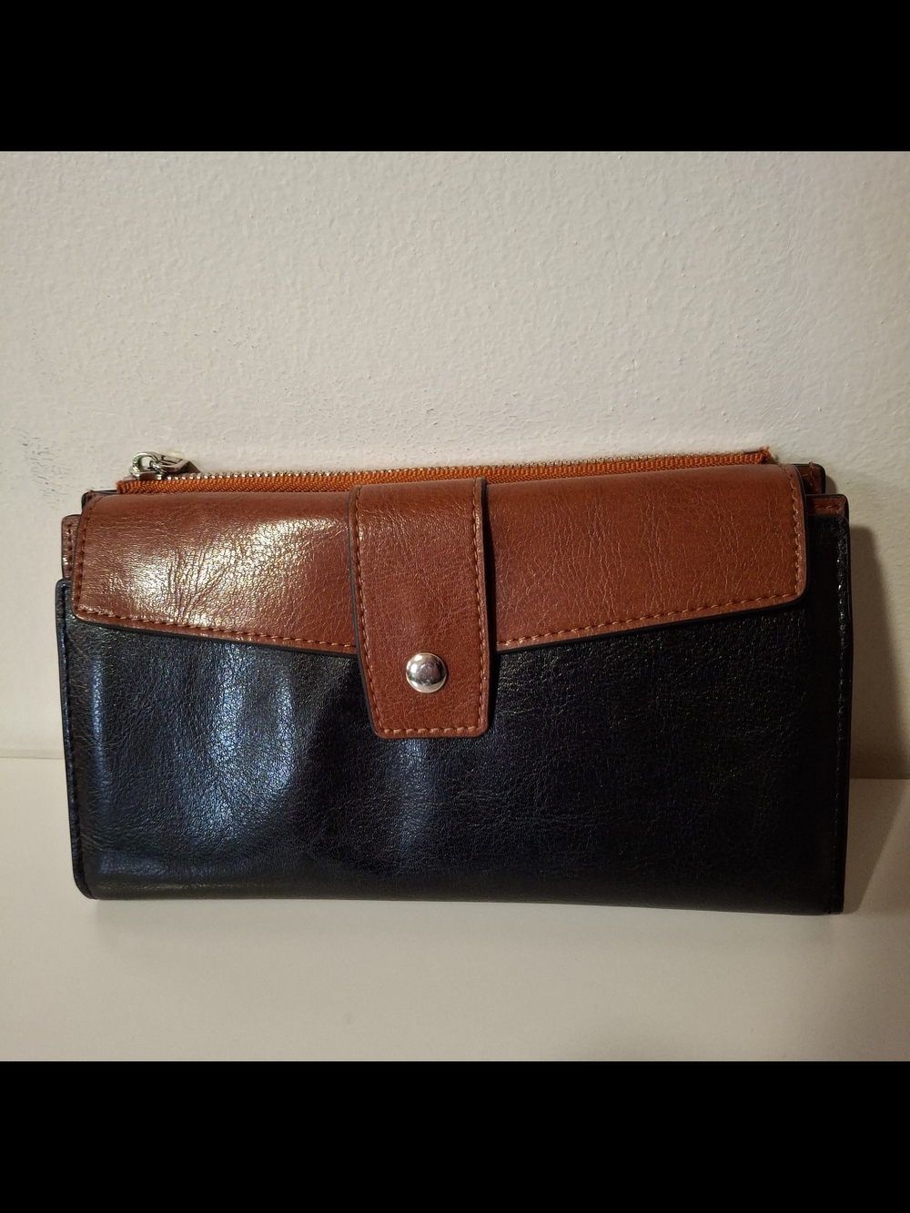 BOSTANTEN Black/Brown Leather Organizer Wallet Clutch